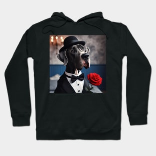 Great dane dog in formal tuxedo with hat and candlelight Hoodie